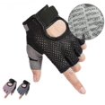 thumbnail image 3 of CHAO Guantes de gimnasio para mujer, de medio dedo, para levantamiento de pesas, con almohadilla de gel antideslizante, para entrenamiento de culturismo y ciclismo, talla L, color gris, 3 of 5
