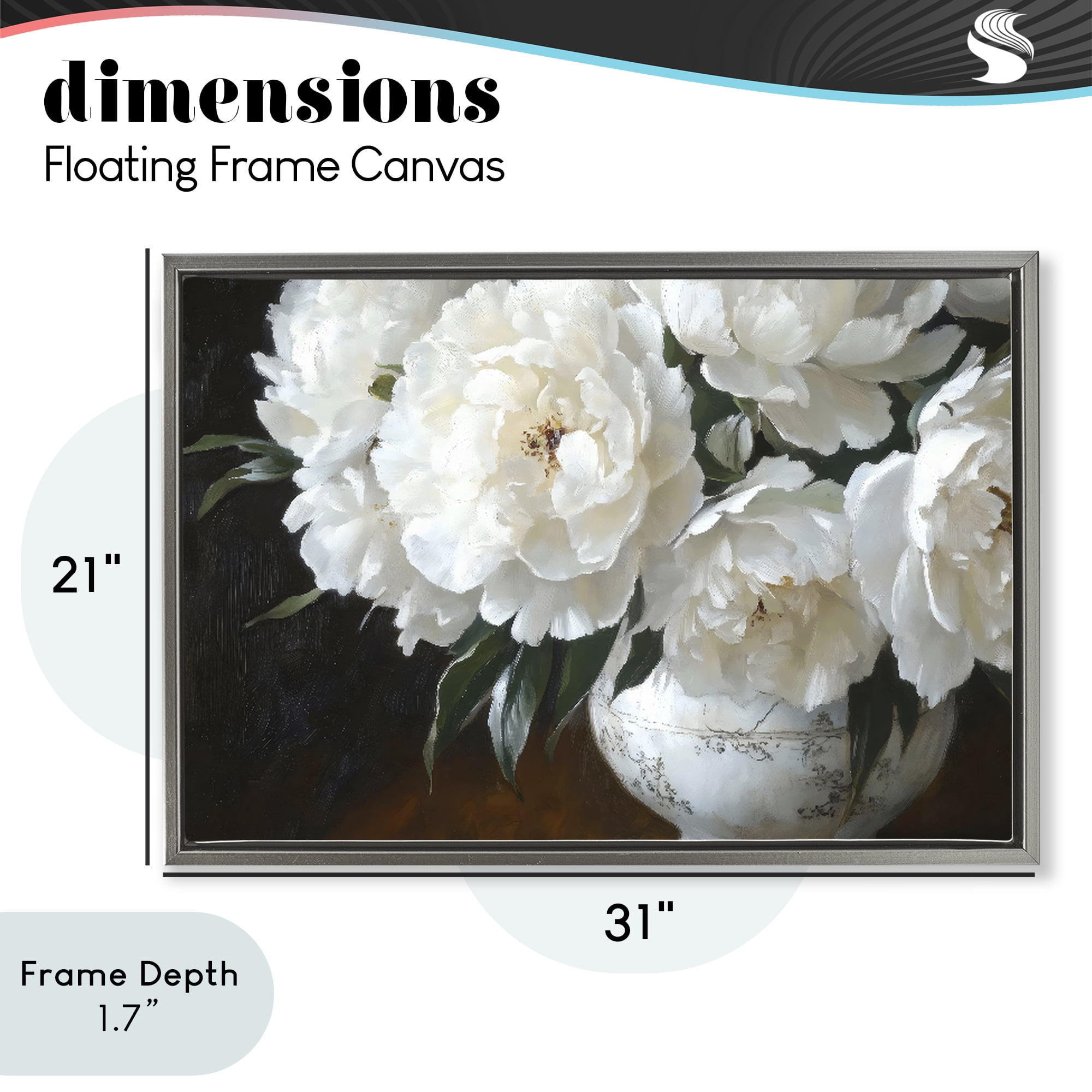 Stupell Industries White Flowers in Vintage Vase Gray Framed Floater Canvas Wall Art, design by Petal Prints Design