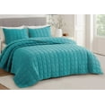 thumbnail image 2 of Chezmoi Collection Tencel Modal Blend Quilt Set King Size, Teal, Lightweight Soft Bedspread Detailed Square Stitched Quilt for All Seasons, 3-Piece, 2 of 9