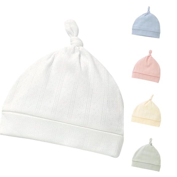 Oiyii Boy Stretchy Beanies Solid Knotted Indoor Rest Headwear Soft Baby Sun Hats, White