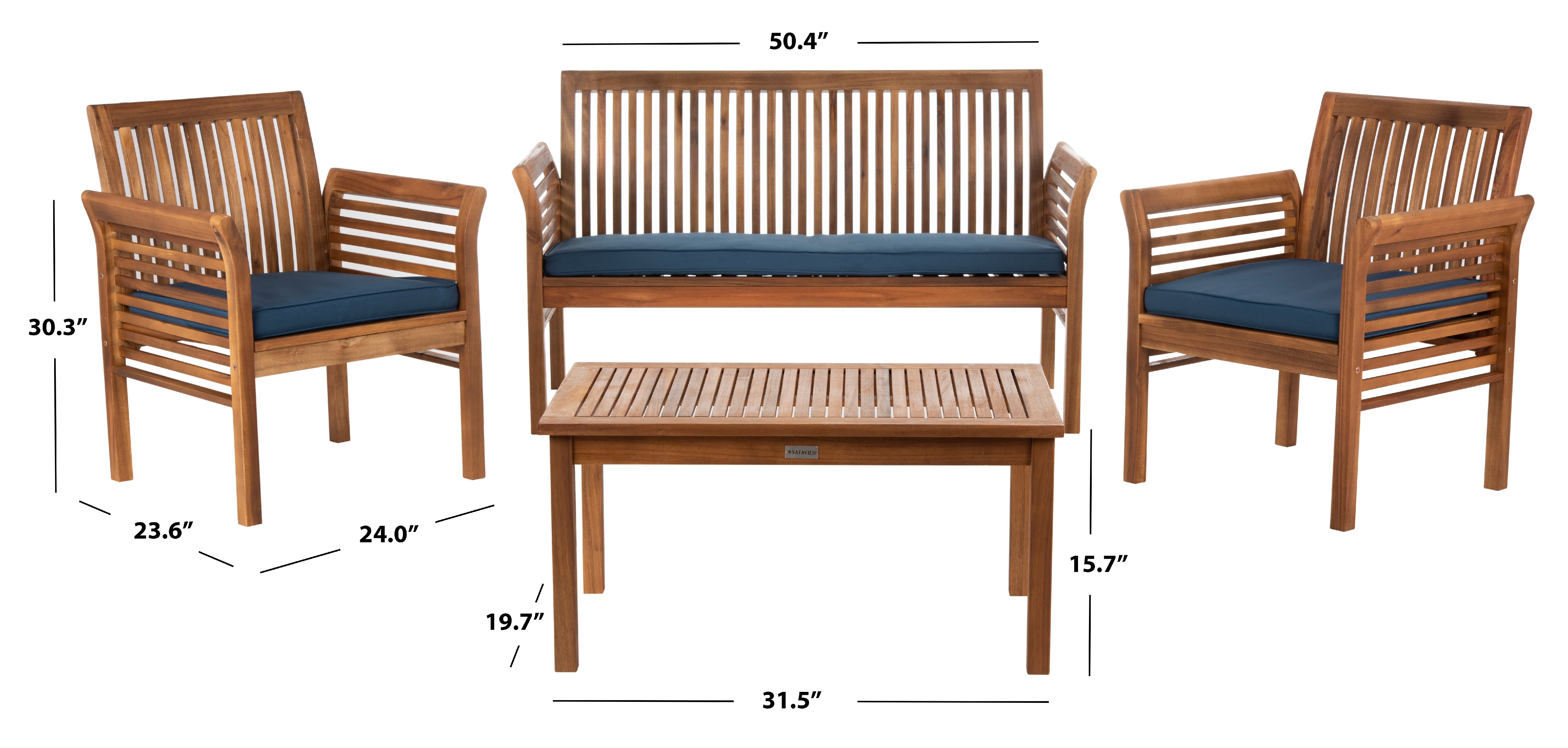 Safavieh Carson Outdoor Contemporary 4 Piece Living Set with Cushion - image 7 of 12