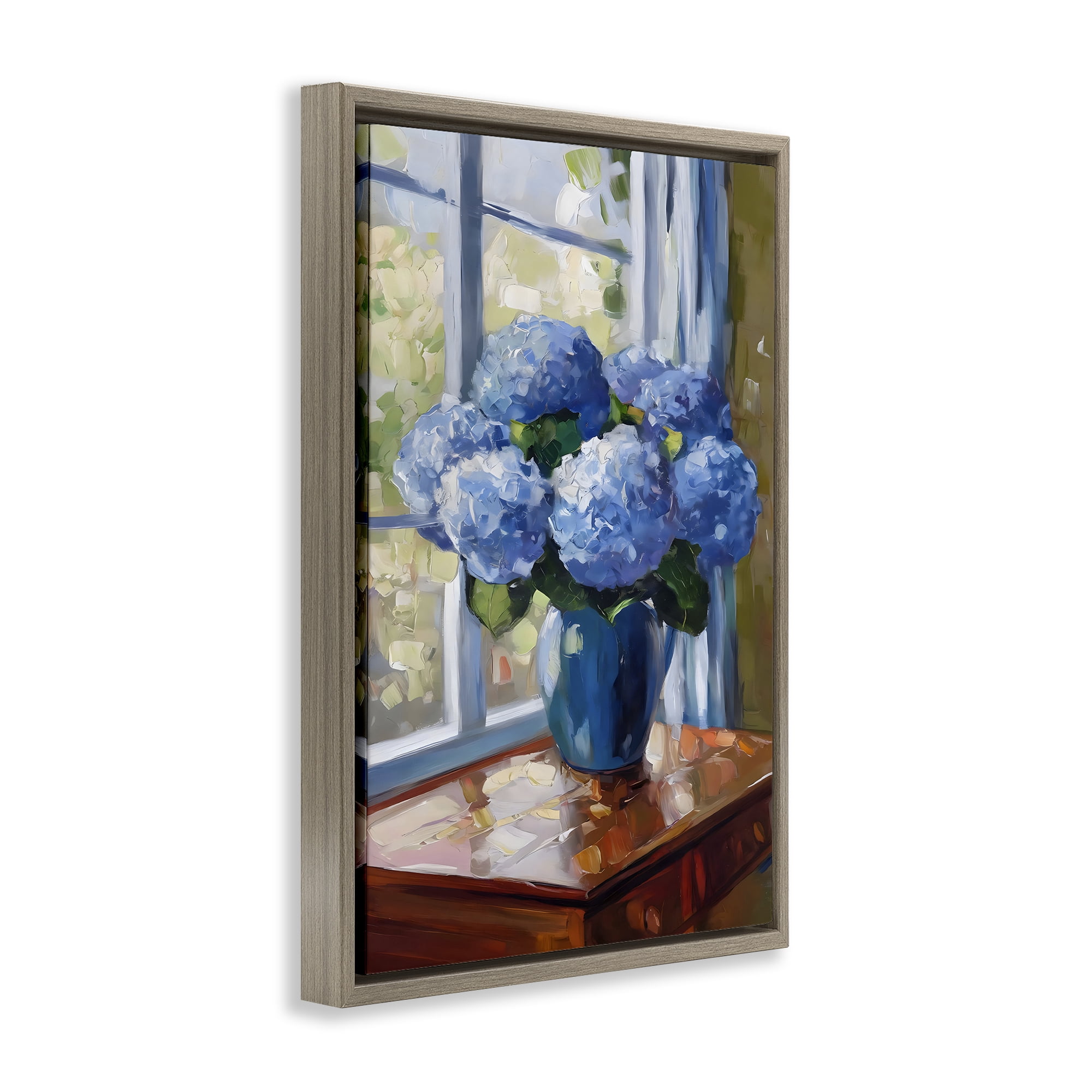 Stupell Industries Winter Hydrangeas by Window Brown Framed Floater Canvas Wall Art, design by Creative Studio
