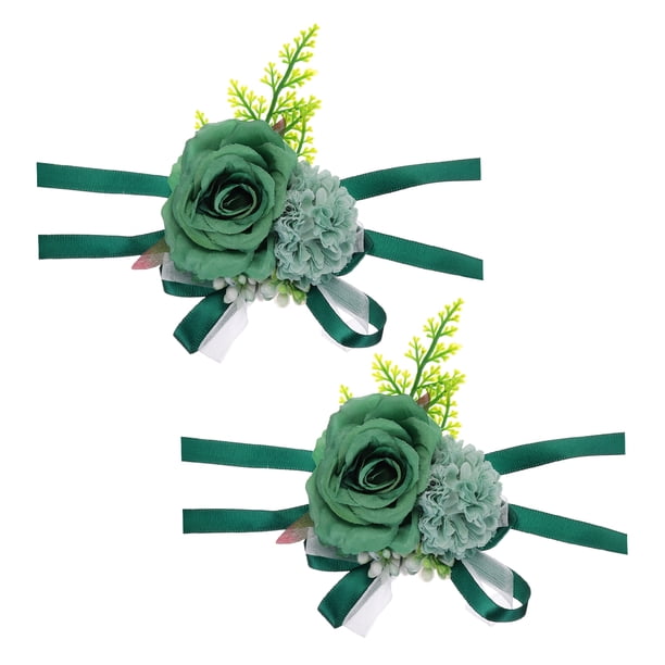 Uxcell Corsage Artificial de Muñeca Flor Corsage para Prom Accesorio de Fiesta de Boda Color Verde Oscuro 2Pack