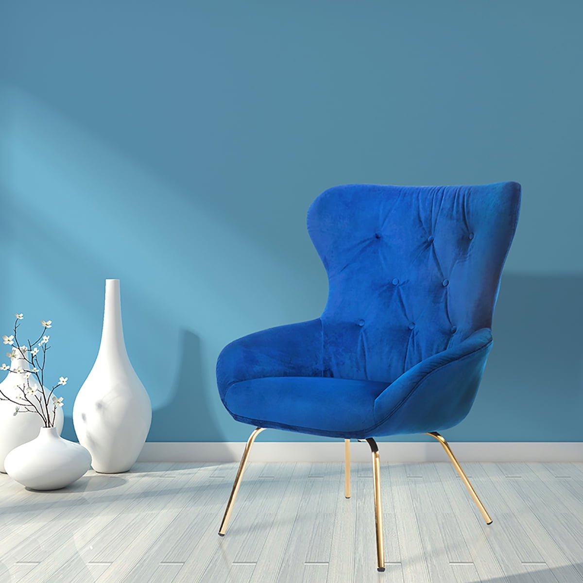 Furniture of America Jica Indoor Tufted Wingback Armchairs & Accent Chairs, Blue and Gold