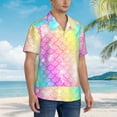 thumbnail image 3 of Pofeuu Fish Scale Print Hawaiian Shirt for Men Sleeves Casual Button Down Summer Beach Dress Shirts T-Shirts,Large, 3 of 7