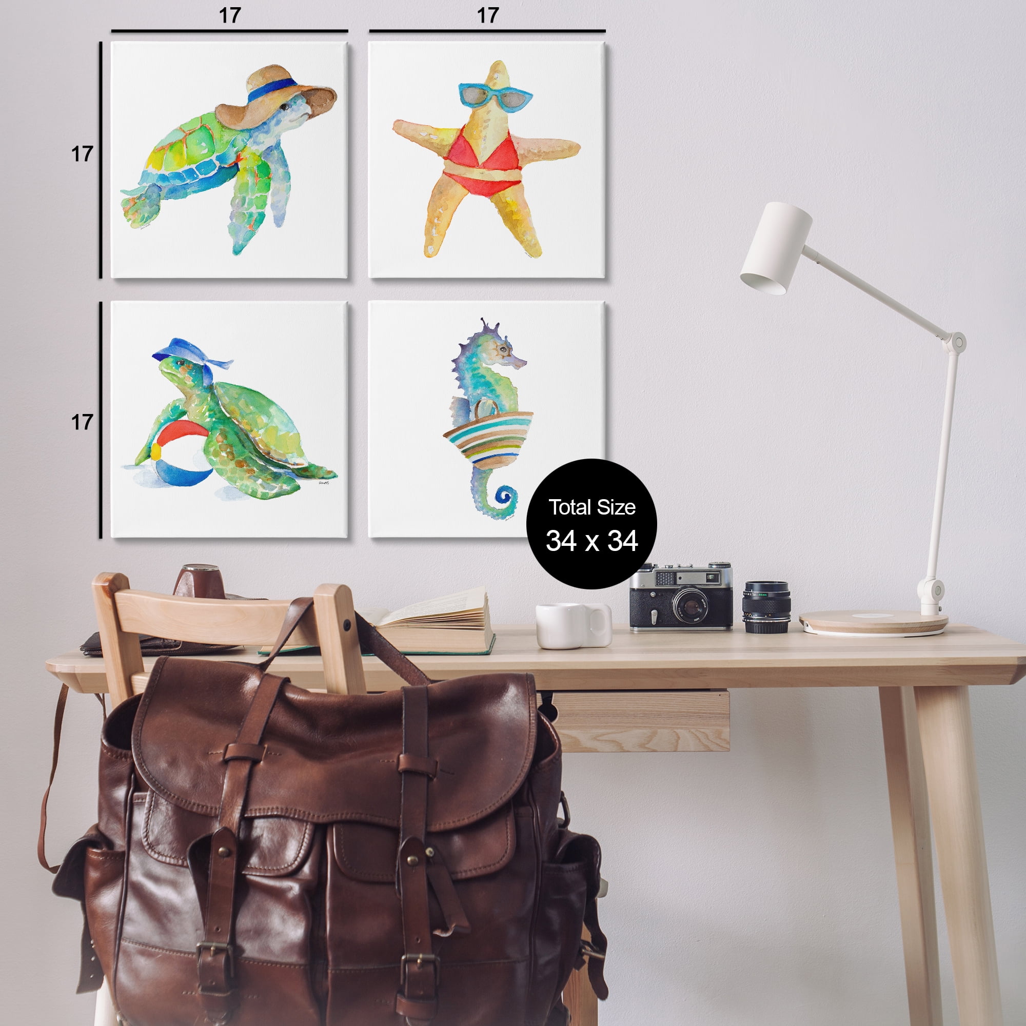 Stupell Industries Summer Beach Creatures Nautical & Beach Painting Wrapped Canvas Art Print Wall Art, 17 x 17, Set of 4