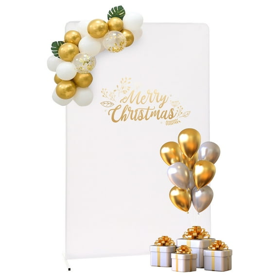 Wedding Stand Metal Backdrop Stand Arch with Cover,Square Balloon Arch Stand Garden Arbor Frame,for Birthday Party Bridal Shower Photo Booth Background (White Stand w/White Cover,6.6 x 5 FT)