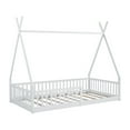 thumbnail image 6 of IVV Twin Size House Shaped Wooden Floor Bed with Fence and Slats Support, No Box Spring Needed, White, 6 of 9