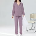 thumbnail image 4 of Women's Long Sleeve Pajamas Suit with Long Pants Cotton Soft Comfy Solid Trendy Lounge Sets Purple,M, 4 of 6