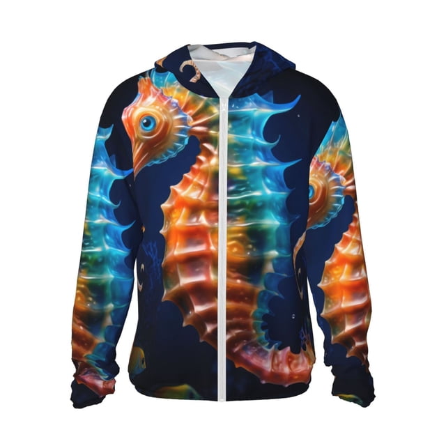 Fotbe Yellow Fish Seahorse Chaqueta con Protección Solar UPF 50+ para Hombre y Mujer, Camisa con Capucha y Bolsillos-3X-Large
