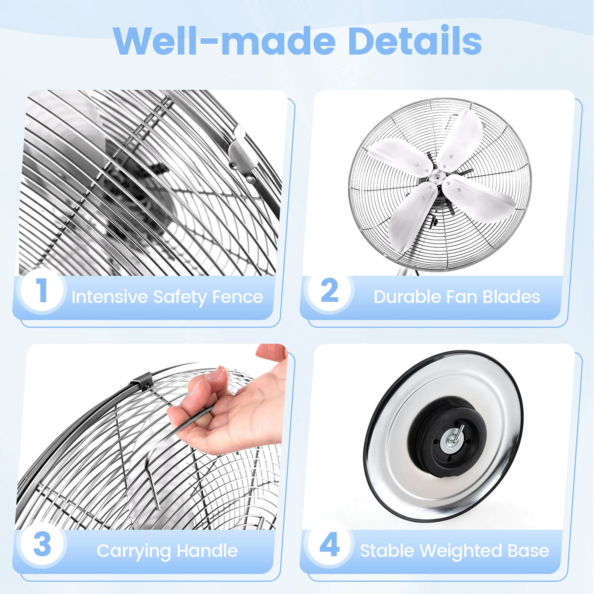 Costway 16" Standing Pedestal Fan with 3 Speed Settings Carrying Handle Aluminum Blades Silver