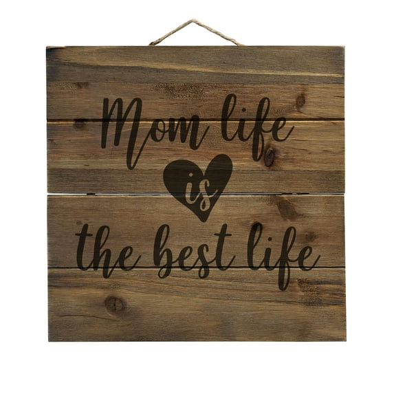 Mom Life is the Best Life - Heart - Decorative REAL WOOD Wall Art - Faux Pallet Look