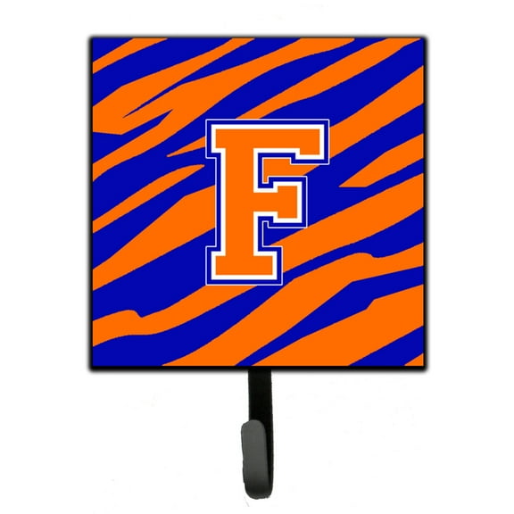 Letter F Initial Tiger Stripe - Blue Orange Leash or Key Holder