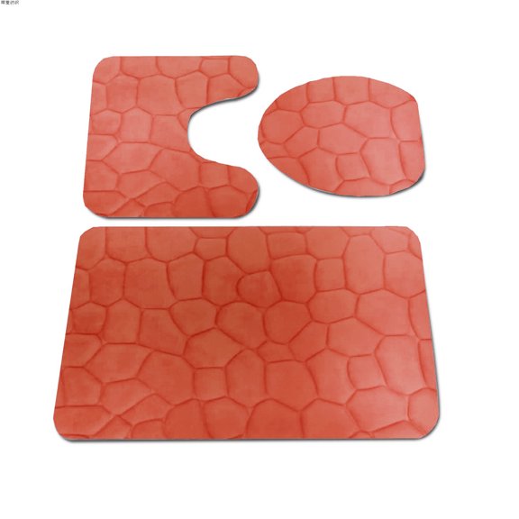 Namzi 1Pcs Bathroom bathroom set with stone embossing,, 3 Piece Soft and Comfortable Bath Mat Include Toilet Lid Cover, Non-Slip Absorbentb Rugs(orange)