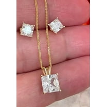 14K Yellow Gold Plated 2Ct Lab Created Diamond Princess Cut Women's Jewelry Set