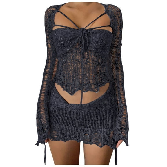 Hifoo Women Fashion Sexy Hollow Sequins Bandage Tube Tops One Dress And Multiple Dresses Dress Sets Solid Color Classic Female Outfits Sets