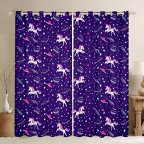 jejeloiu Kawaii Unicorn Blackout Curtains Set of 2 (52x84 Each),Cute Planet Stars Window Curtains,Purple Pink White Curtains and Drapes For Girls,Microfiber Bedroom Decor