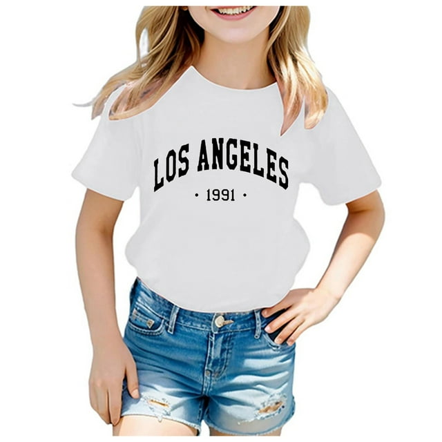 Hauts et Chemises pour Filles, Col Rond Décontracté, Manches Courtes, Lettres, pour Adolescents, Enfants, Garçons, Filles, Usage Quotidien