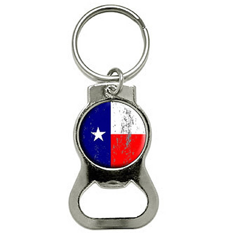 Texas Flag Distressed Bottle Cap Opener Keychain Key Ring