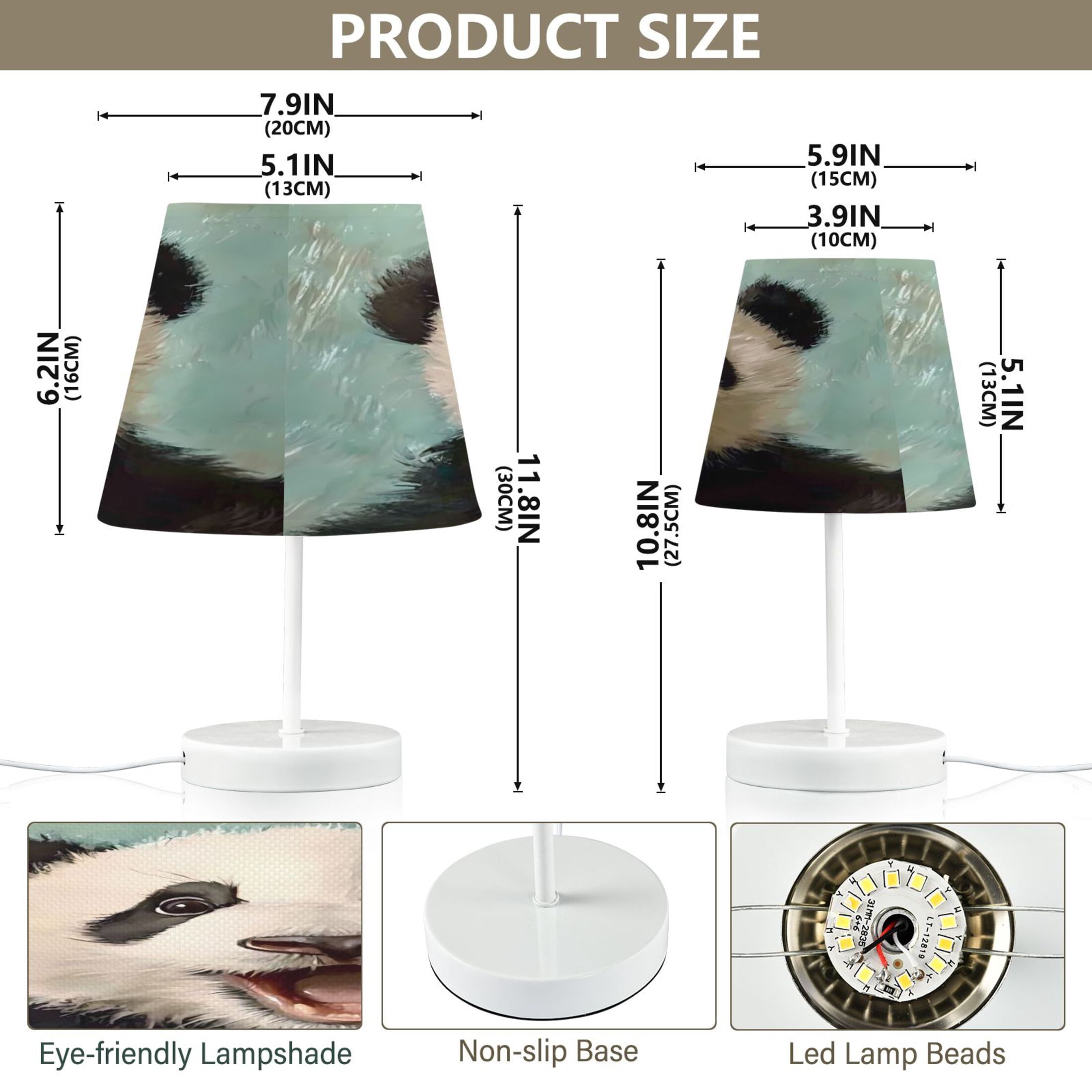 LED Desk Lamp Panda Oil Painting Table Nightstand Lamps with 3 Color Temperatures for Home Bedroom Living Room Decor 8x12