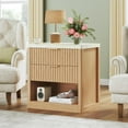 thumbnail image 4 of Fluted Nightstand with 2 Drawers, 24'' Night Stand with Wireless Charging Station, Mid Century Modern Side Table with Faux Marble Top, Large Wooden Bedside End Table for Bedroom, Oak, 4 of 9