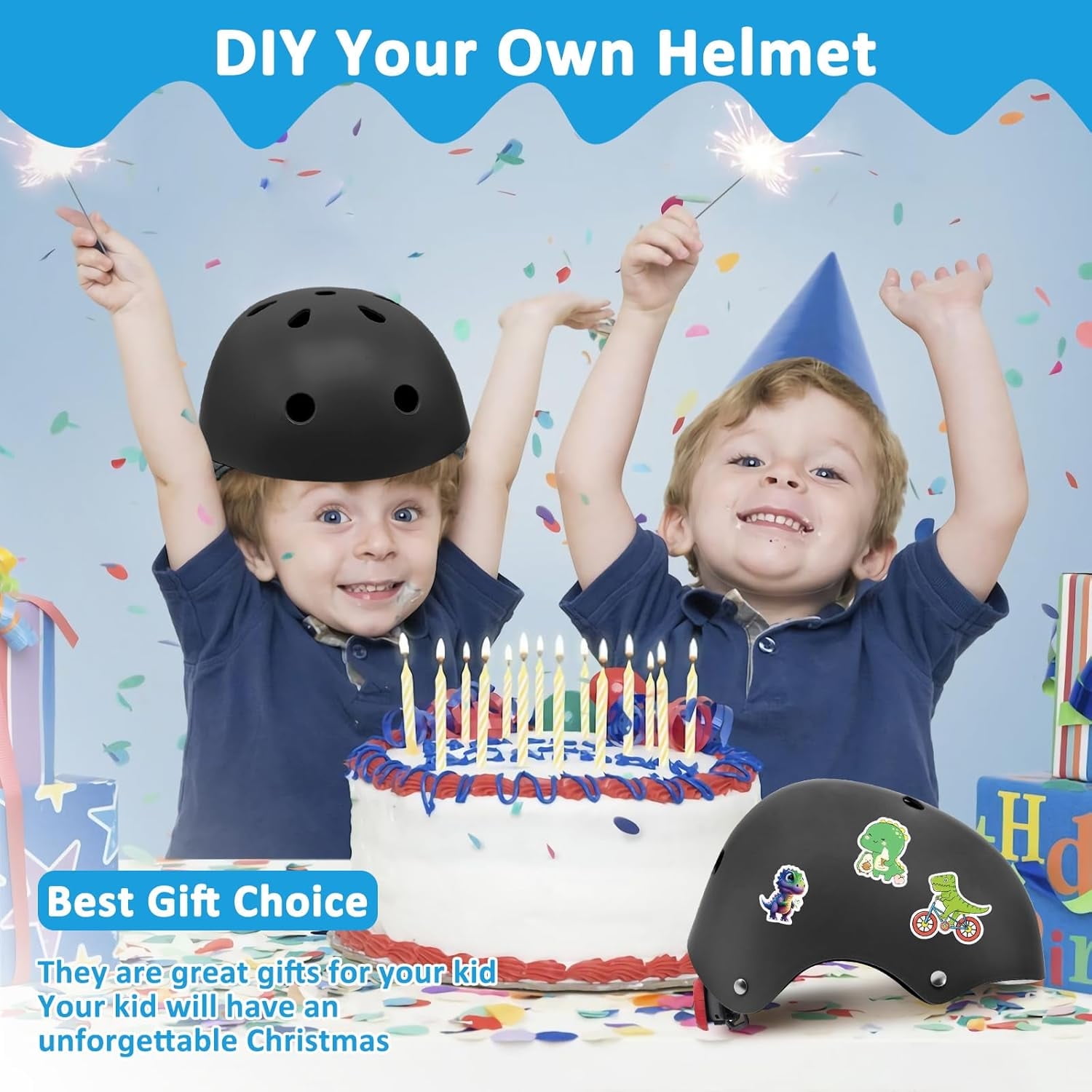 Yiomxhi Adjustable Kids Bike Helmet Set with Knee Elbow and Wrist Pads, Toddler Skateboard Helmet for Ages 3-5-8-14 Boys Girls, Protective Gear Set for Youth, for Scooters Rollerskates