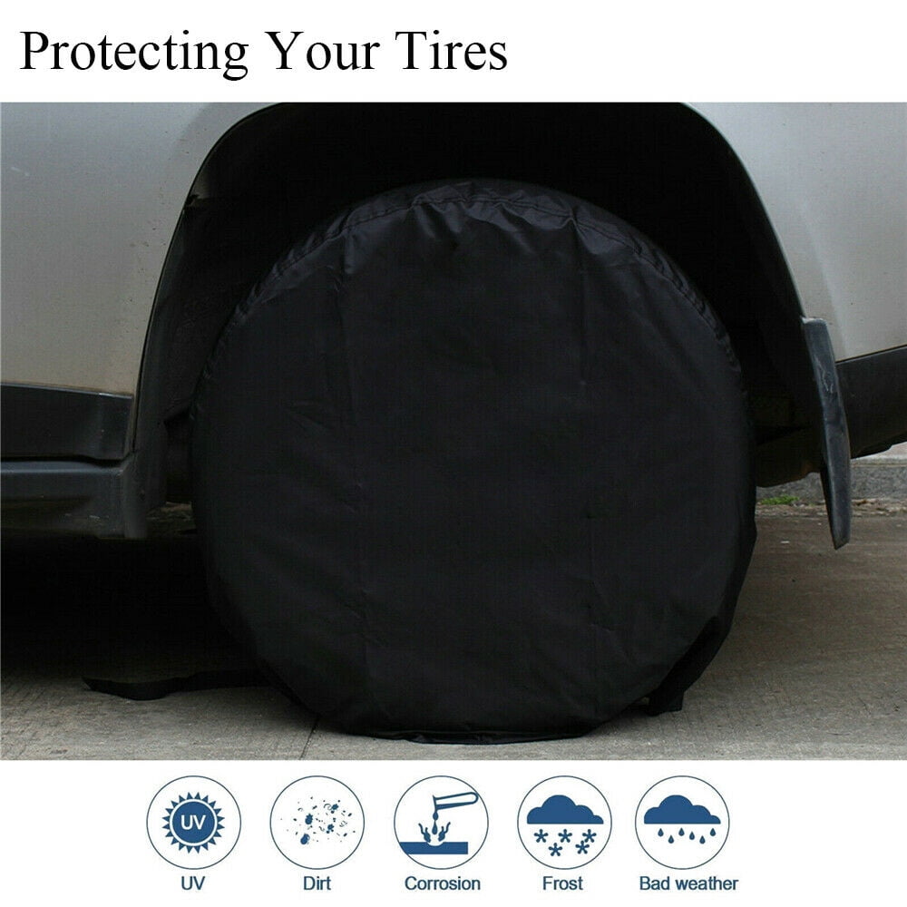 4pcs 32in Wheel Tire Covers Oxford Fabric Weatherproof Anti-dust for RV Truck Auto Black 