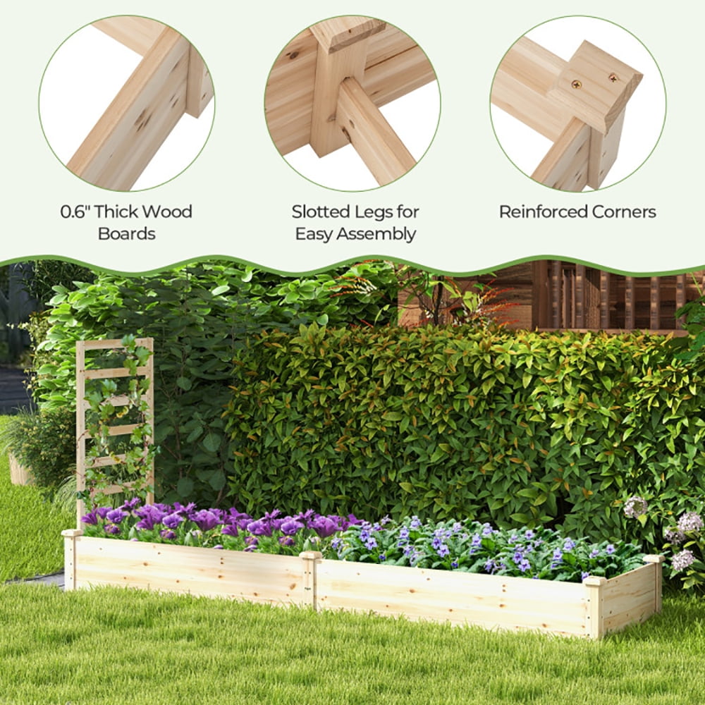 Spaco Raised Garden Bed with Planter Box and Trellis-Natural, Outdoor Elevated Flower Box for Backyard/Patio/Gardener