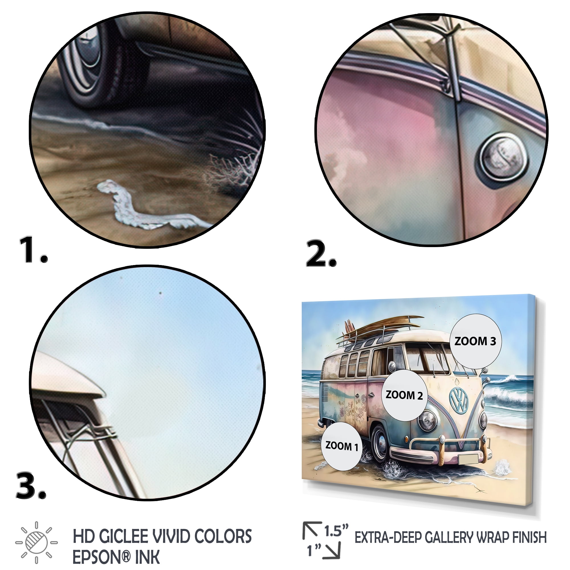 Designart 70S Surfing Van At The Beach I Canvas Wall Art