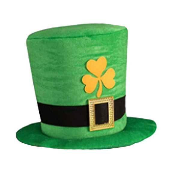St. Patrick's Day Green Velvet Top Hat with Shamrock – Leprechaun Irish Festival Hat, Carnival High Hat Holiday Party Favor Performance Costume Accessory for Adults,One size