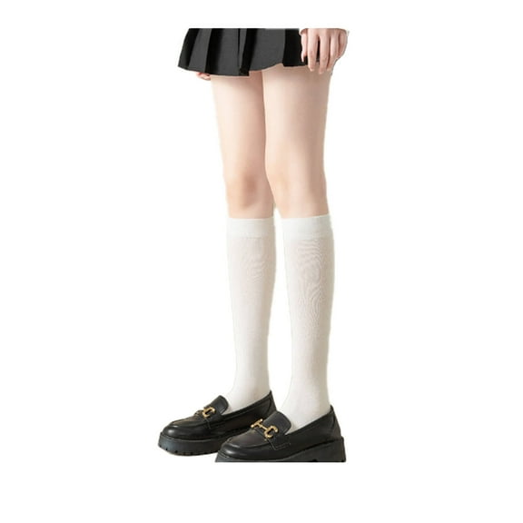 AUQ 4Pcs Knee High Socks,Japanese Minimalist Style Thigh High Socks,Breathable Thin Fabric Long Socks,White