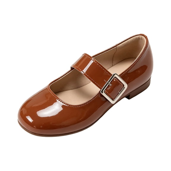 Wensltd Women Shoes Mary Janes Round Closed Toe Patent Leather Single Strap Buckle Decor Low Flat Heel Summer Outdoor Casual Wear