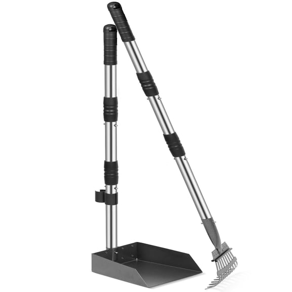 Dog Pooper Scooper, 2 Pack Adjustable Long Handle, Black Silver