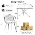 thumbnail image 2 of KATBOC 5-Piece Glass Dining Table Set with Velvet Chairs, 36in Square Tempered Glass Top & Chrome Metal Legs, Space Saving for Small Kitchen Apartment, Gold & Black, 2 of 6