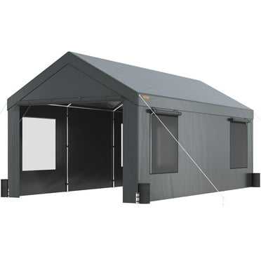 VEVOR 12x20ft Heavy Duty Carport with Removable Sidewalls All Season Outdoor Garage Shelter for Car, Truck, Boat UV Resistant, Waterproof Dark Gray Canopy