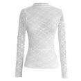 thumbnail image 3 of DuoJiaJ Women's Fashion Casual Sexy Slim Fit Long Sleeve Lace Blouse Versatile Undershirt For Everyday Wear Women’s Workout Tops White, 3 of 3