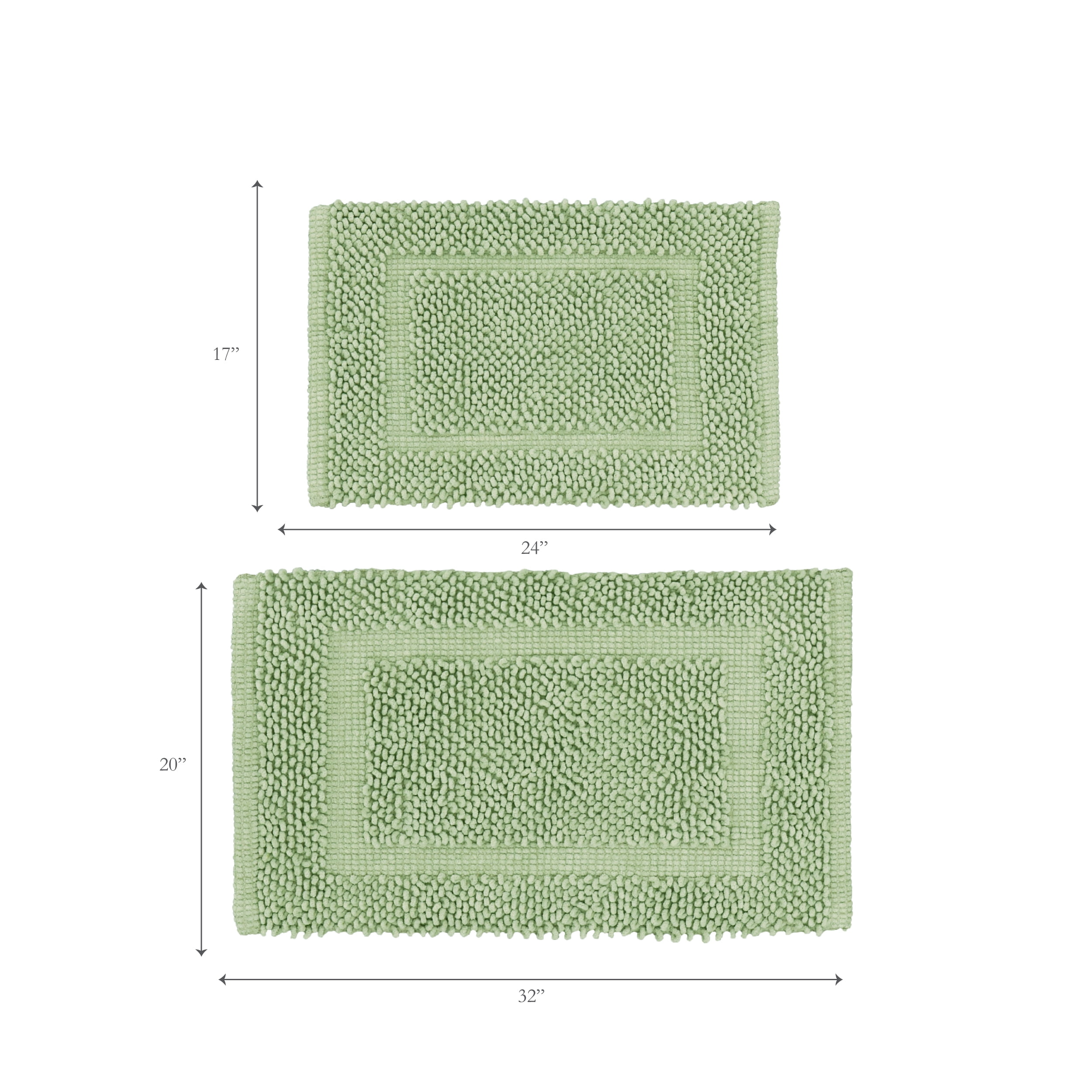 Jean Pierre New York Sophie Border 100% Cotton Non-Slip Bath Mat Set - Sage Green - 17x24/20x32