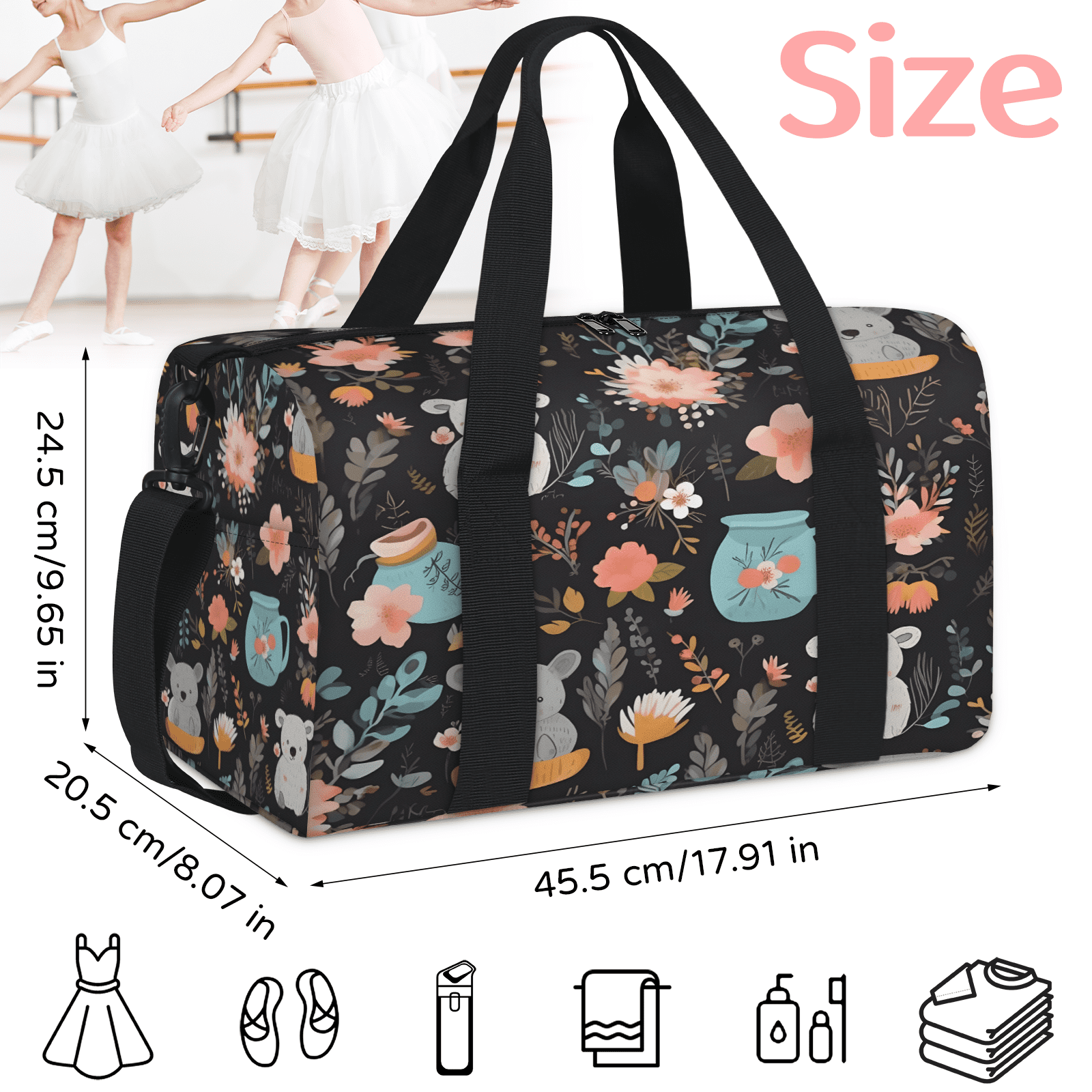 Herdesigns Koala Gym Bag for Women, Duffle Bag for Travel Sport, Flower Koala Lightweight Waterproof Carry on Weekender Dance Yoga Workout Bags