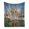 thumbnail image 1 of East Soft Flannel Fleece Throw Blanket, Palace Formed Building with Ornate Royal Curving Located in North History, Cozy Plush for Indoor and Outdoor Use, 70" x 90", White Green Blue, by Ambesonne, 1 of 6