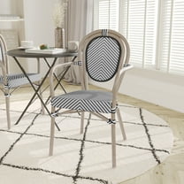 Emma   Oliver Indoor/Outdoor Stacking Thonet Bistro Style Chair with Arms, Black & White Textilene Seat and LT Natural Bamboo Finished Metal Frame