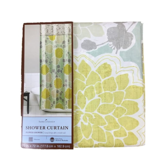 Home Classics Flower Shower Fabric Shower Curtain Blue Yellow Gray Floral Bath