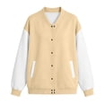 thumbnail image 4 of Qzwdhjm Varsity Jackets for Women Button Down Baseball Jacket Color Block Long Sleeve Bomber Coats Loose Casual Coat with Pockets, 4 of 6
