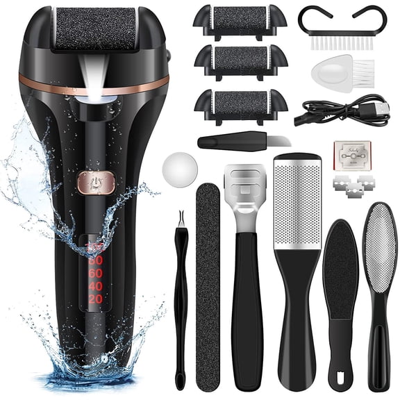 Aorsher 2 Speed Electric Foot File Callus Remover with 3 Roller Heads, Pedicure Tools Foot Care Set, Remove Cracked Heels Calluses and Hard Skin, Rechargeable