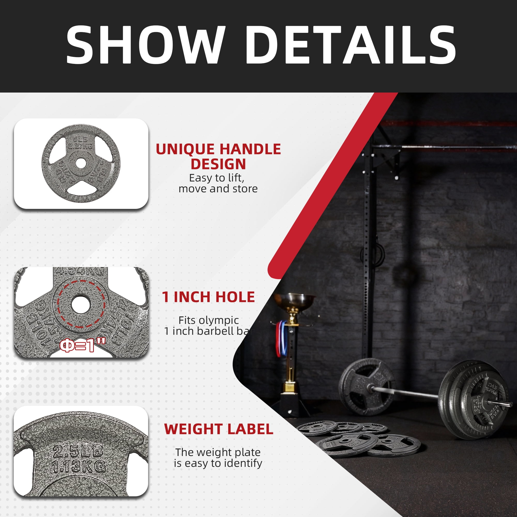 FlexWave Cast Iron Barbell Set, 50-170 LBS Weight Plates with 6FT or 7FT Barbell, 1-Inch & 2-Inch Options, Multiple Package