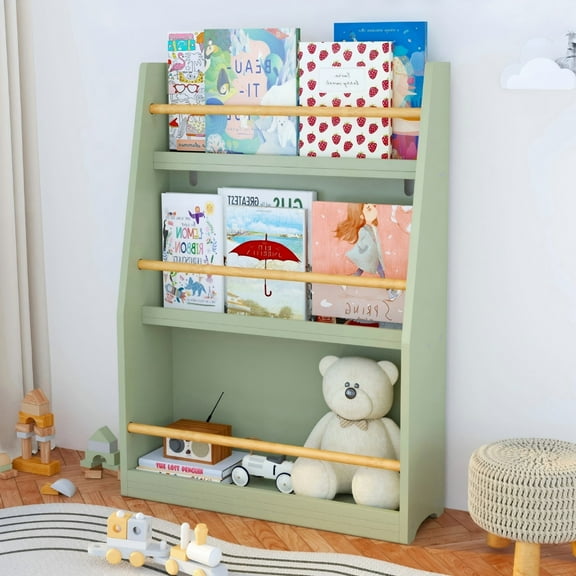 Jopath 3-Tier Bookshelf,Kids Bookshelf,Book Storage Rack for Bedroom,Green