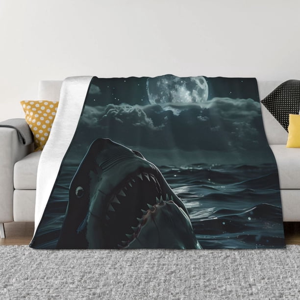 Fotbe Moonlit Night Sky Shark Manta de Franela con Estampado, Manta Ultrasuave para Cama, Sofá, Auto, Hipoalergénica y Antibolitas-40"x30"
