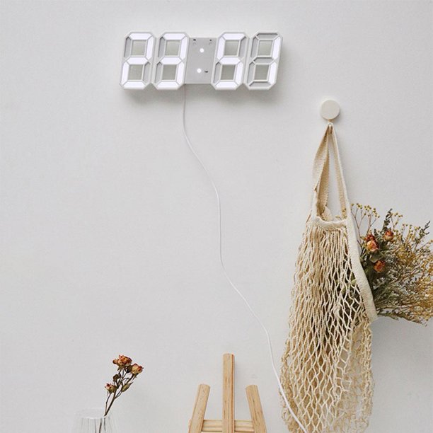 Relojes de pared digitales LED 3D Fecha Hora Celsius Luz nocturna Decoración para el hogar (Blanco) Wdftyju Para estrenar