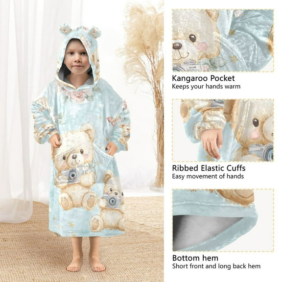 YAZAOO Kids Wearable Blanket Hoodie Warm and Cozy Camera-ready Cubs Flannel Sweatshirt