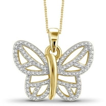 JewelersClub Diamond ButterFly Necklace Halloween Jewelry – Accent White Diamond Halloween Necklace – 14K Gold Plated Rope Chain with ButterFly Pendant – Witchy Jewelry for Women by JewelersClub