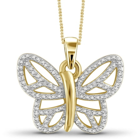 JewelersClub Diamond ButterFly Necklace Halloween Jewelry – Accent White Diamond Halloween Necklace – 14K Gold Plated Rope Chain with ButterFly Pendant – Witchy Jewelry for Women by JewelersClub